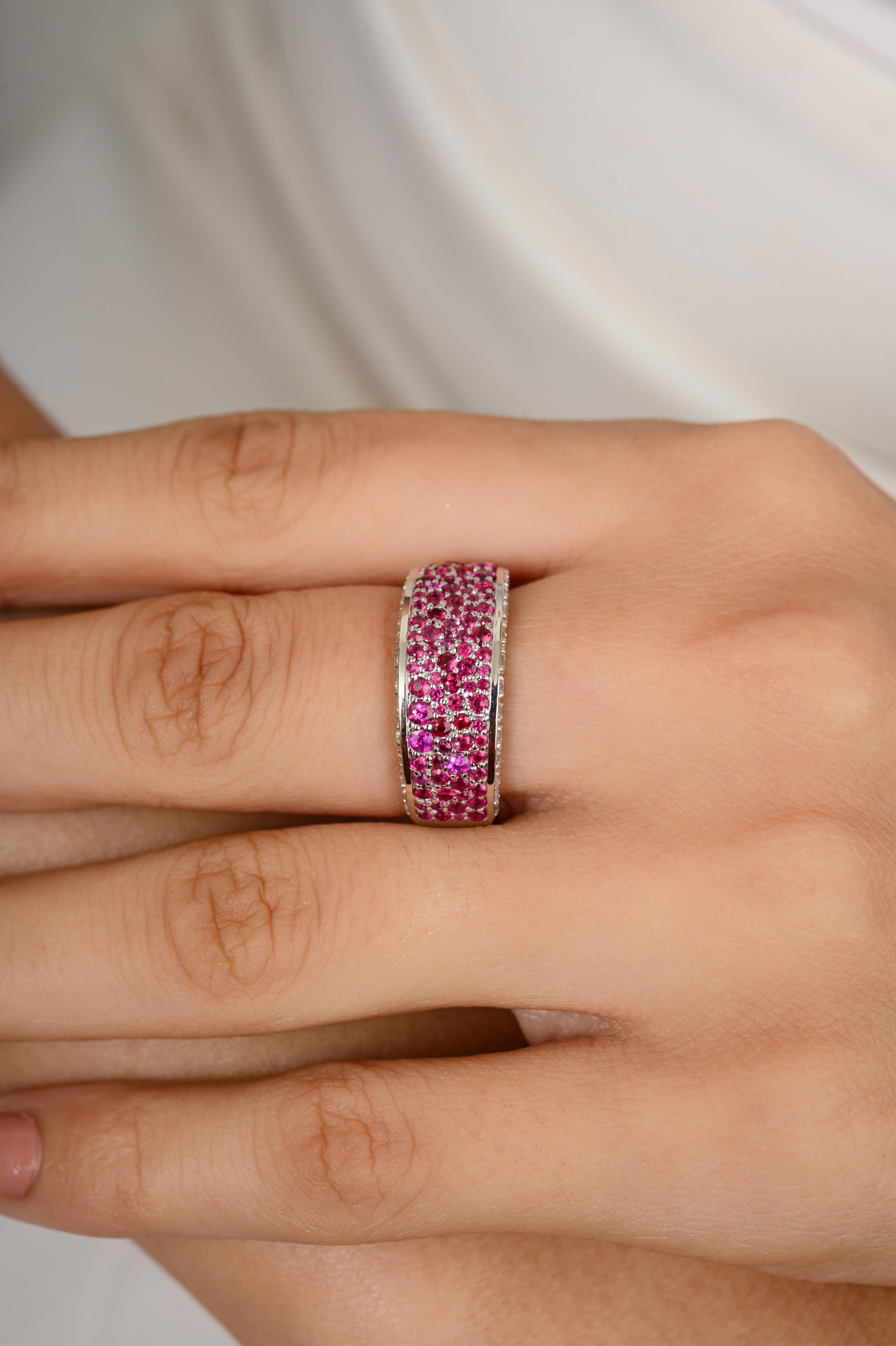 For Sale:  Round Cut Ruby Pave Setting Diamond Engagement Band in 18k Solid White Gold 5