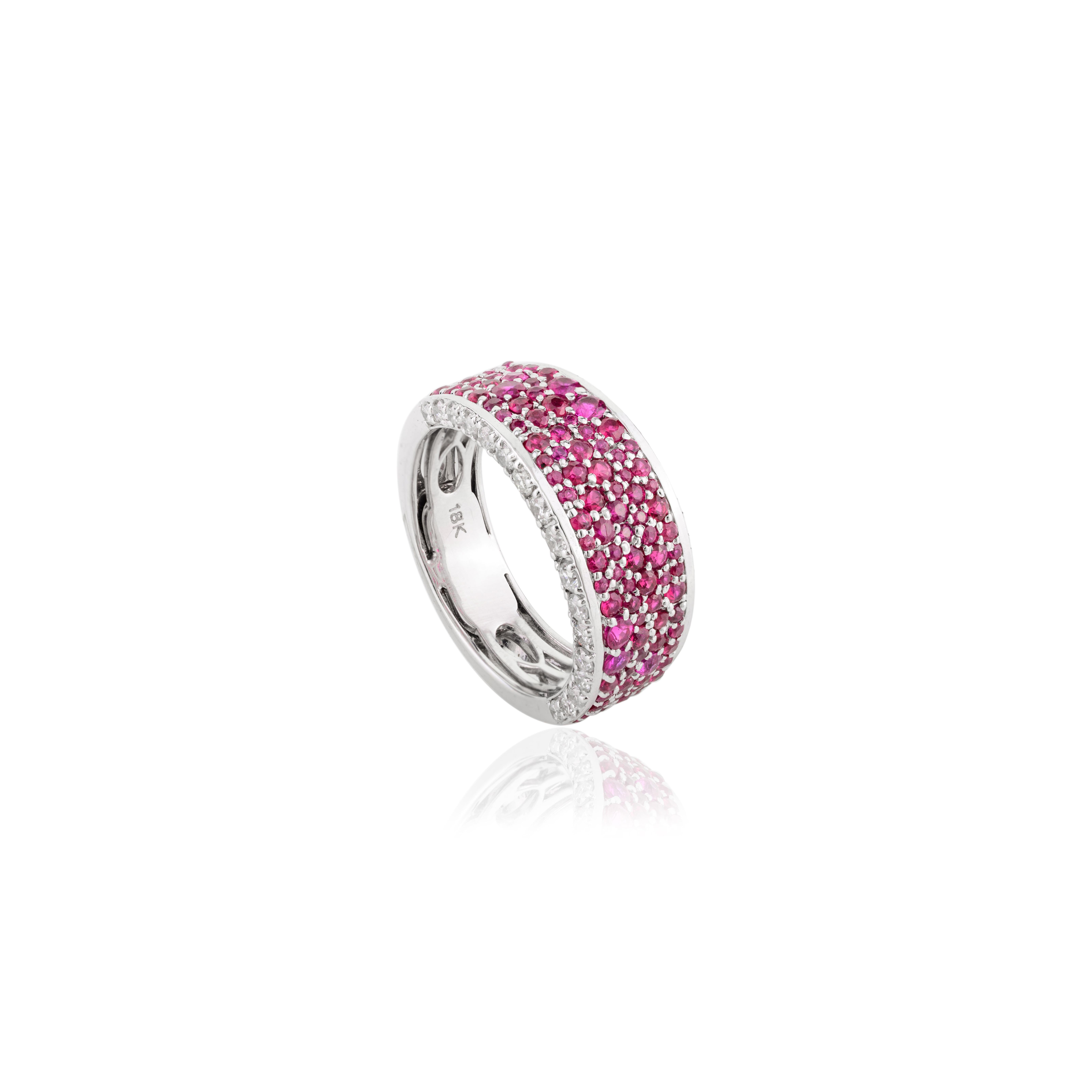 For Sale:  Round Cut Ruby Pave Setting Diamond Engagement Band in 18k Solid White Gold 6