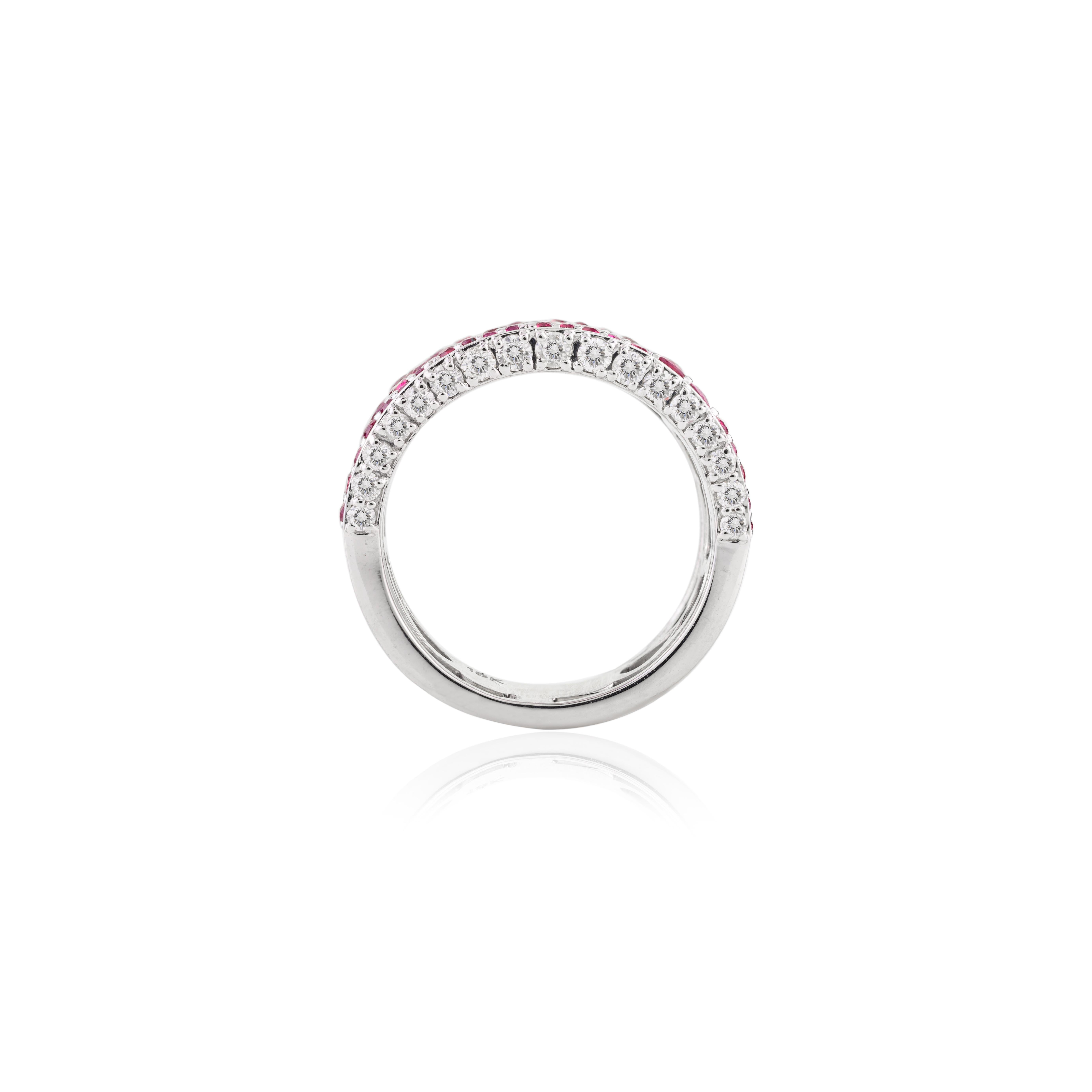 For Sale:  Round Cut Ruby Pave Setting Diamond Engagement Band in 18k Solid White Gold 7