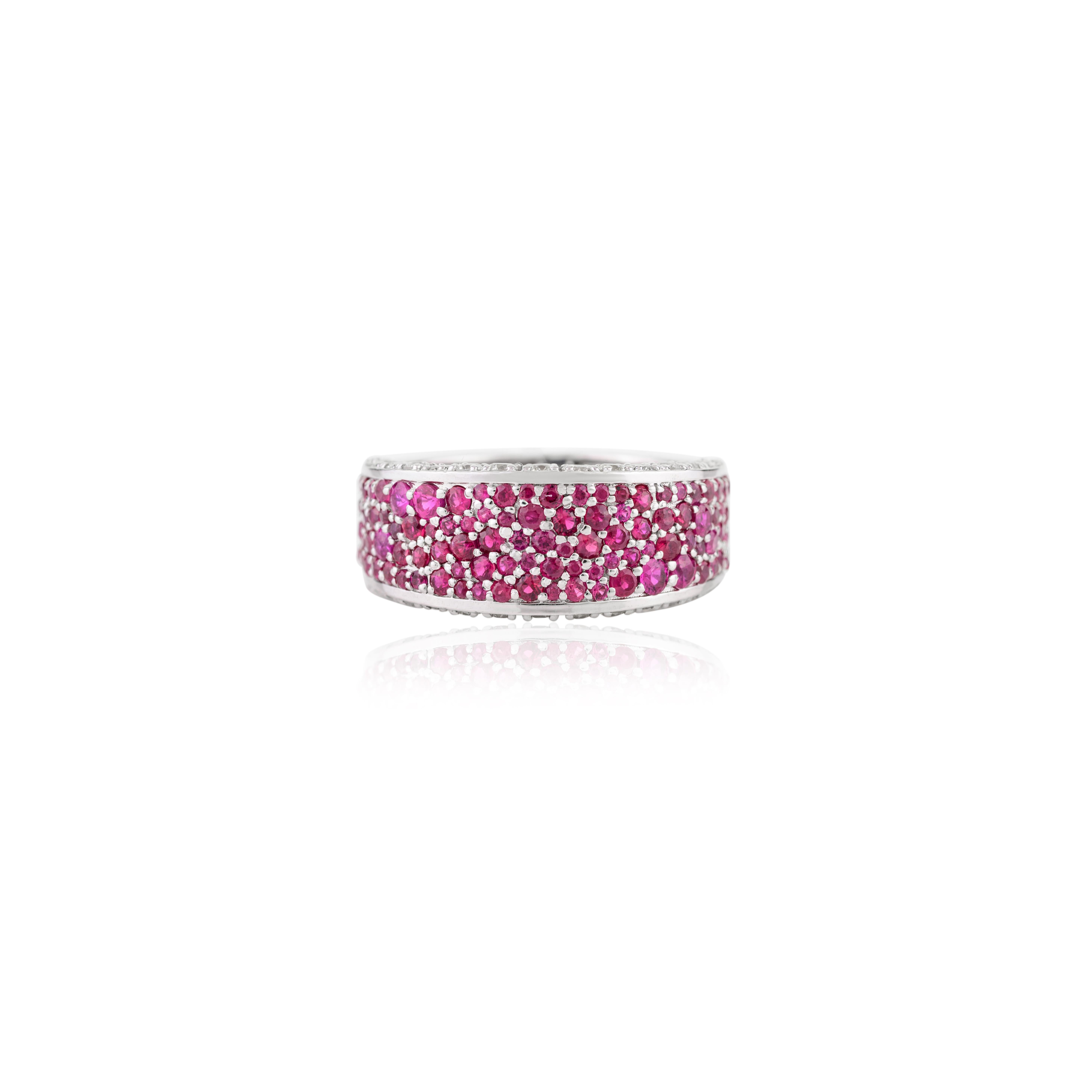 For Sale:  Round Cut Ruby Pave Setting Diamond Engagement Band in 18k Solid White Gold 8