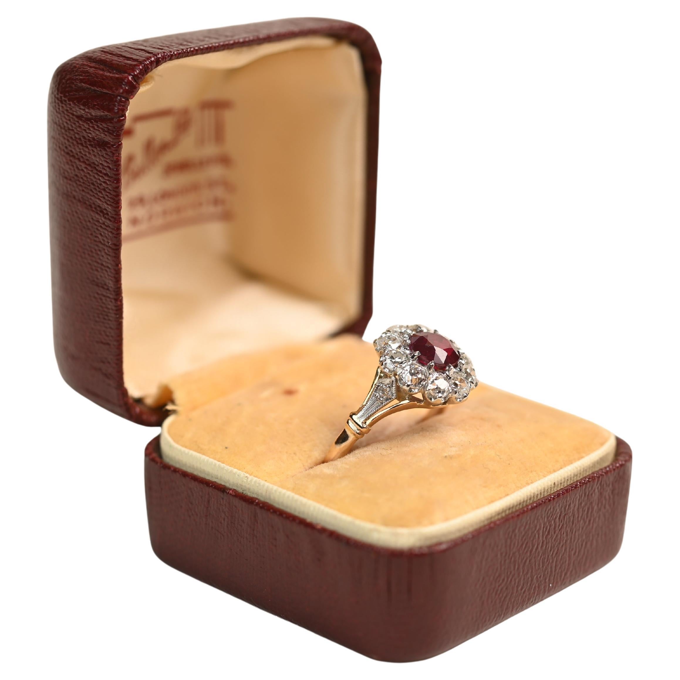 Round Cut Ruby Prong-Set Cluster Ring (Approx. 0.7-Carats), 18k Yellow Gold For Sale