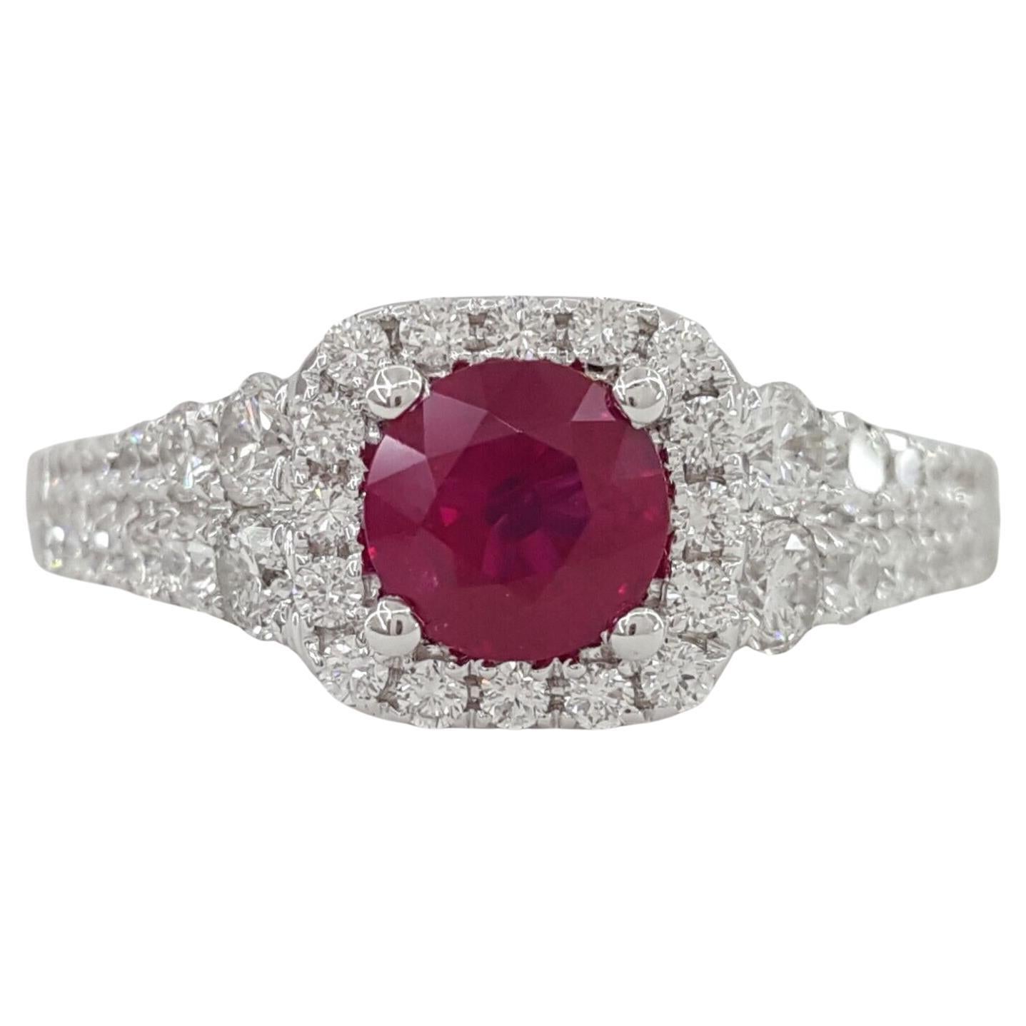 Round Cut Ruby & Round Brilliant Cut Diamond Halo Engagement Ring For Sale