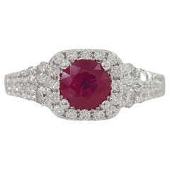 Round Cut Ruby & Round Brilliant Cut Diamond Halo Engagement Ring