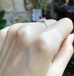 Round Cut Ruby with Diamond Ring Set in 18 Karat White Gold Setting