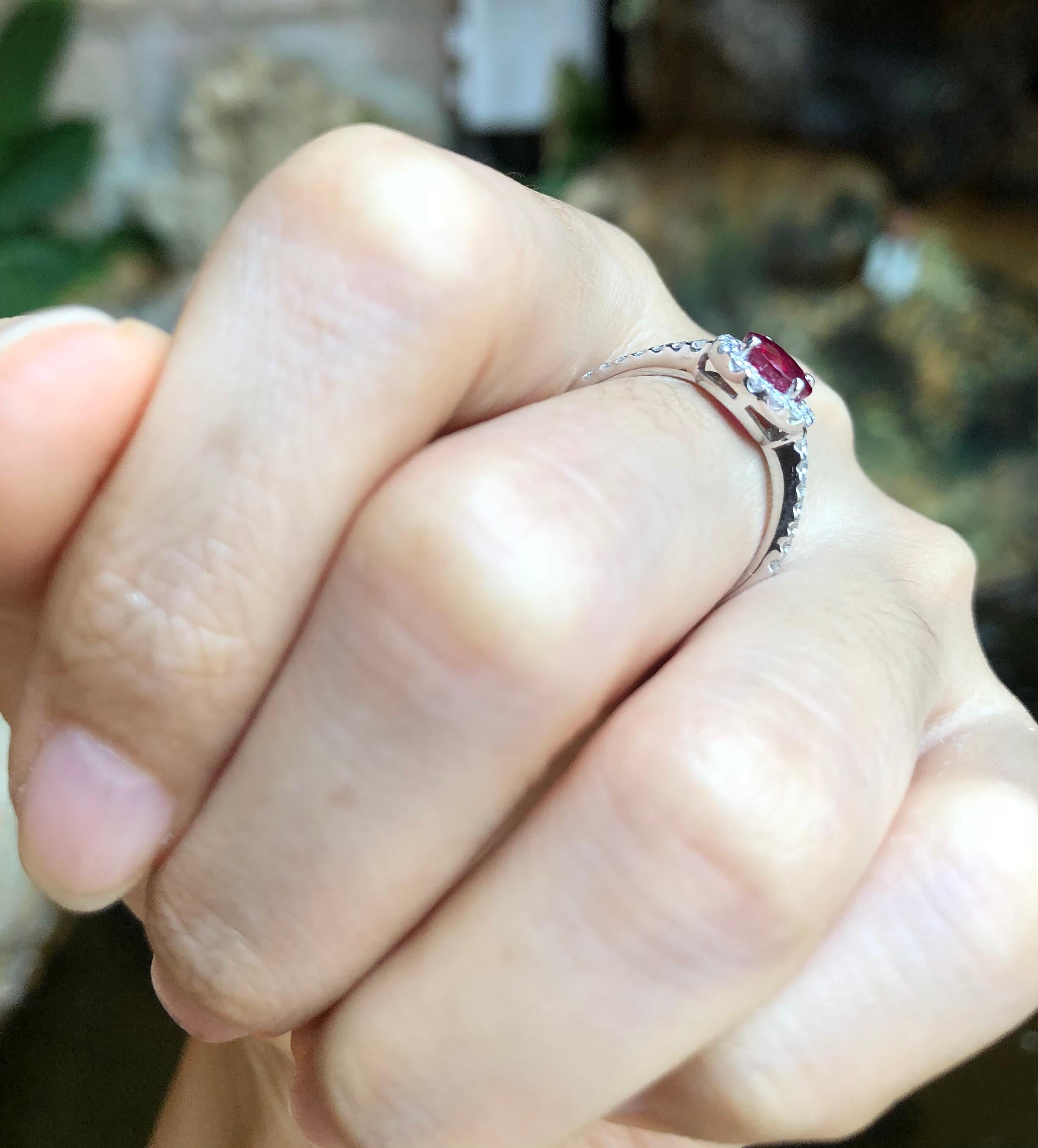 Round Cut Ruby with Diamond Ring Set in 18 Karat White Gold Setting In New Condition For Sale In Bangkok, TH