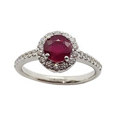 Round Cut Ruby with Diamond Ring Set in 18 Karat White Gold Setting