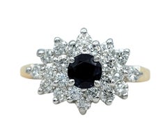 Round Cut Sapphire and Diamond Cluster Cocktail Ring in Two-Tone 14 Karat Gold