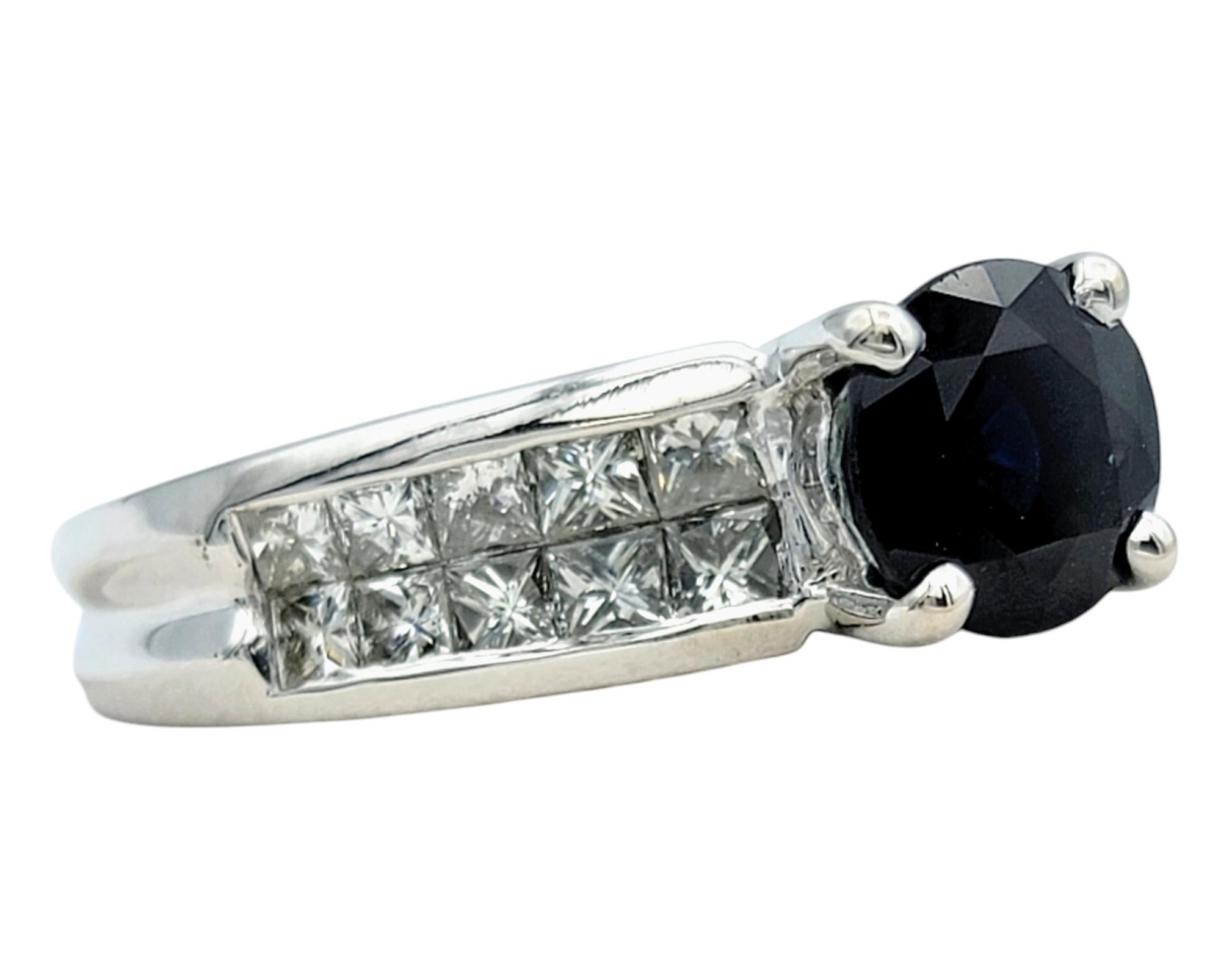 Round Cut Sapphire and Princess Cut Diamond Band Ring in 18 Karat White Gold In Good Condition For Sale In Scottsdale, AZ