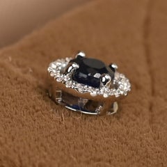 Sapphire and Diamond Earrings. Round Sapphire Diamond Halo Stud Earring Platinum