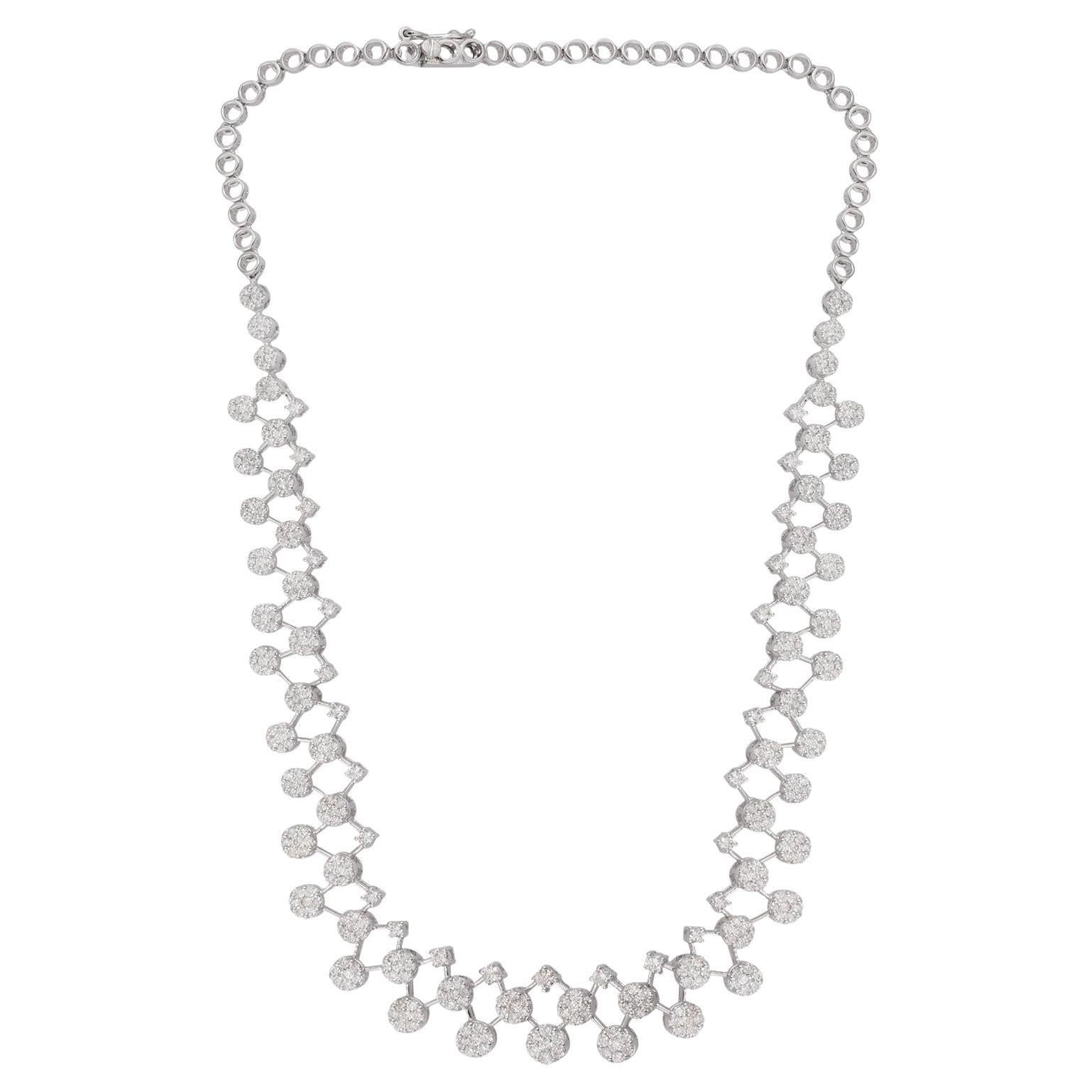 Moderne Collier anniversaire diamant naturel taille ronde SI/H 6,60Ct en or blanc 14k en vente