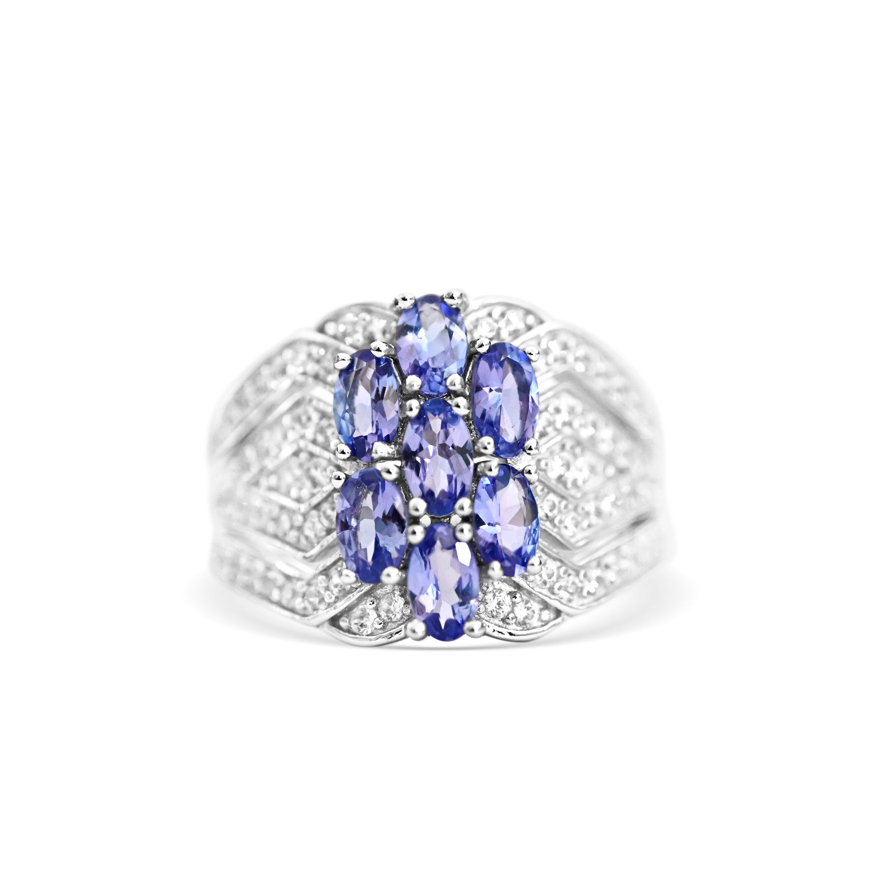 Women's Real Natural Oval Tanzanite Cluster Ring in 925 Sterling Silver Birthstone Ring For Sale