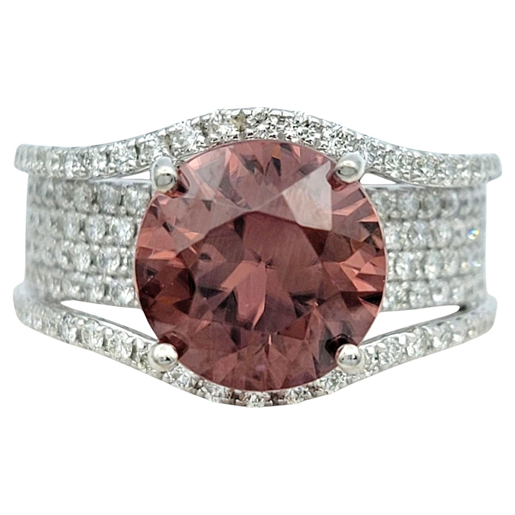 Round Cut Tourmaline and Diamond Multi Row Cocktail Ring in 14 Karat White Gold