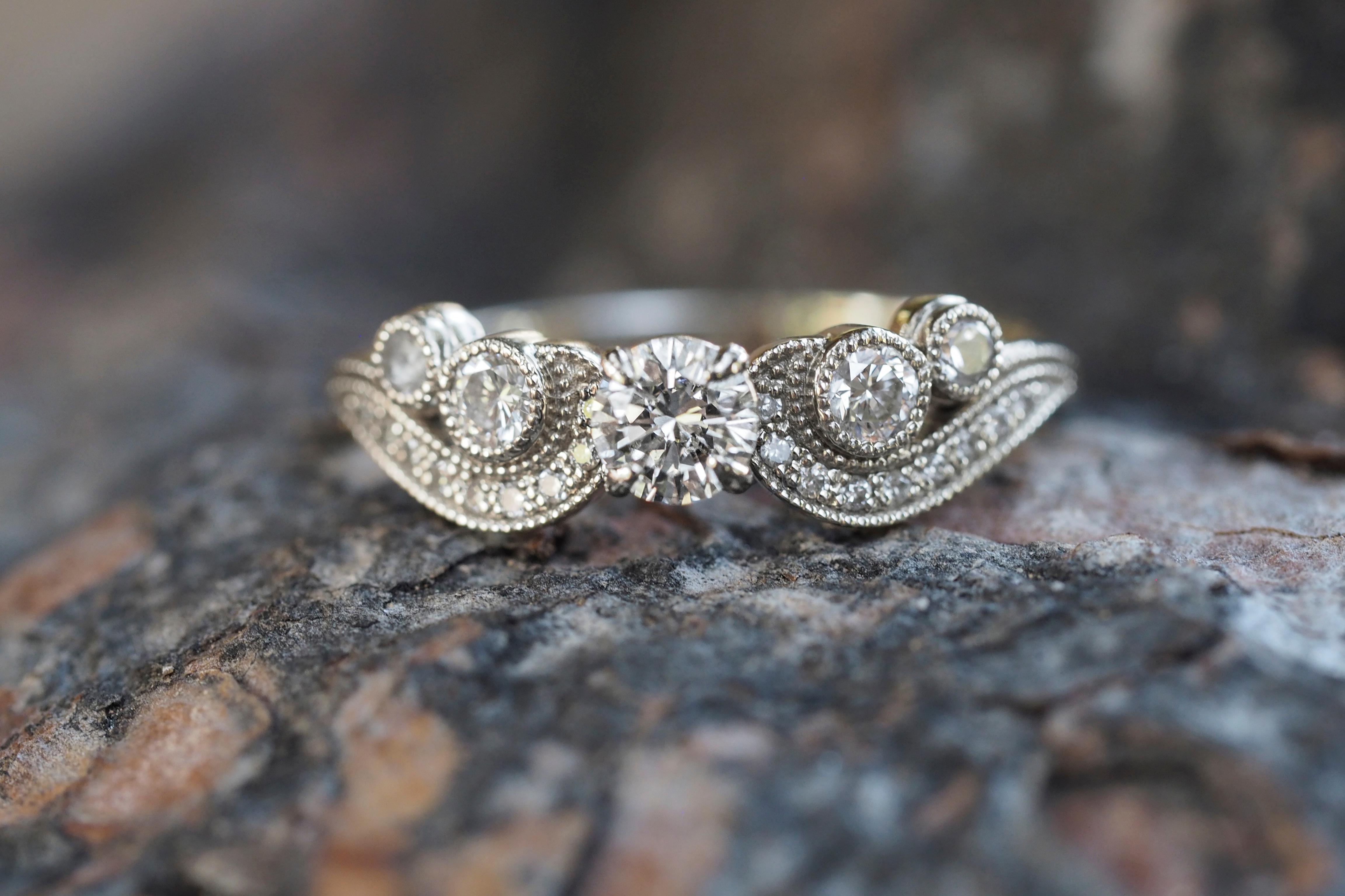 For Sale:  Round cut Vintage Moissanite Engagement 14k Gold Ring. 10