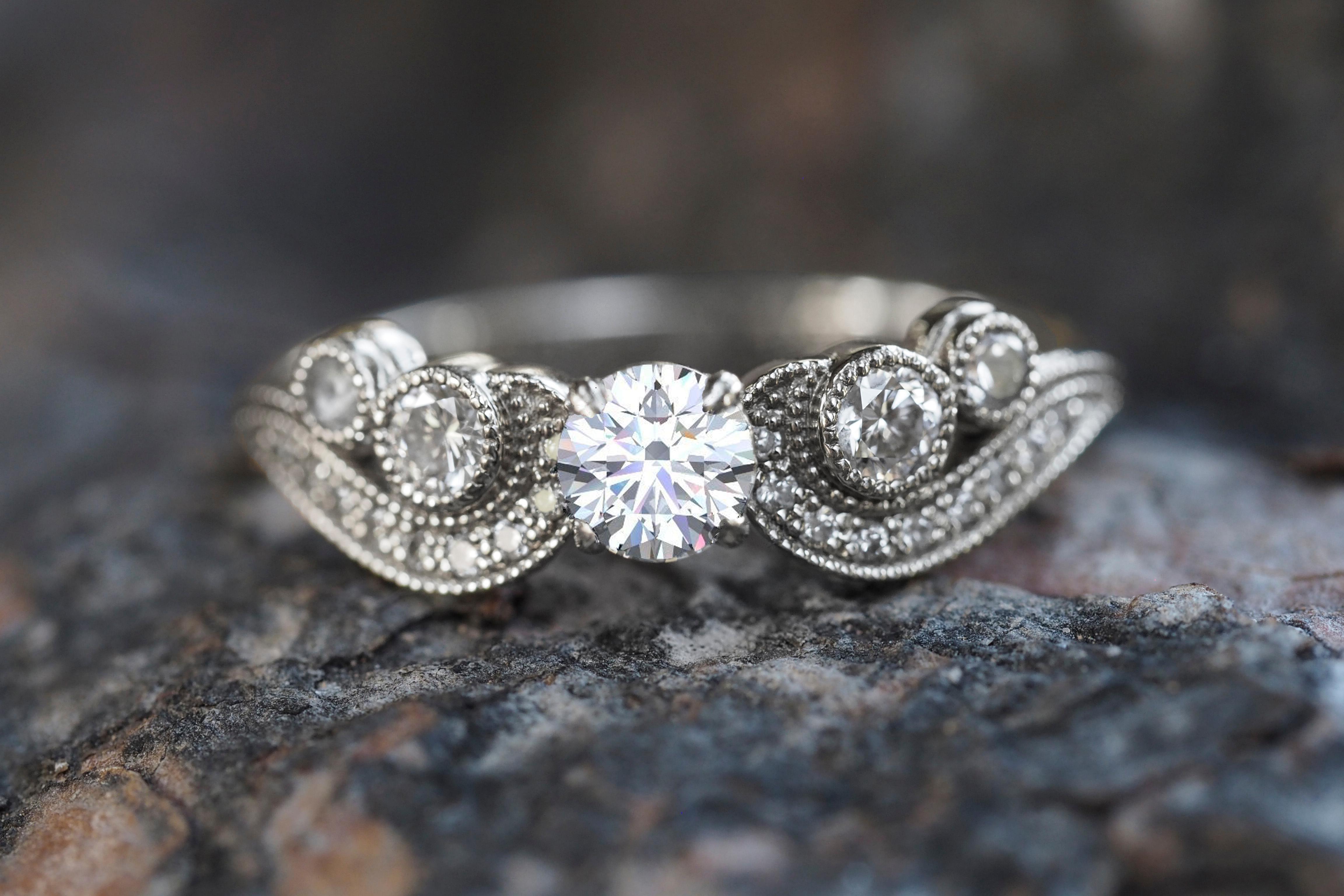 For Sale:  Round cut Vintage Moissanite Engagement 14k Gold Ring. 8