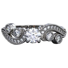Round cut Vintage Moissanite Engagement 14k Gold Ring.