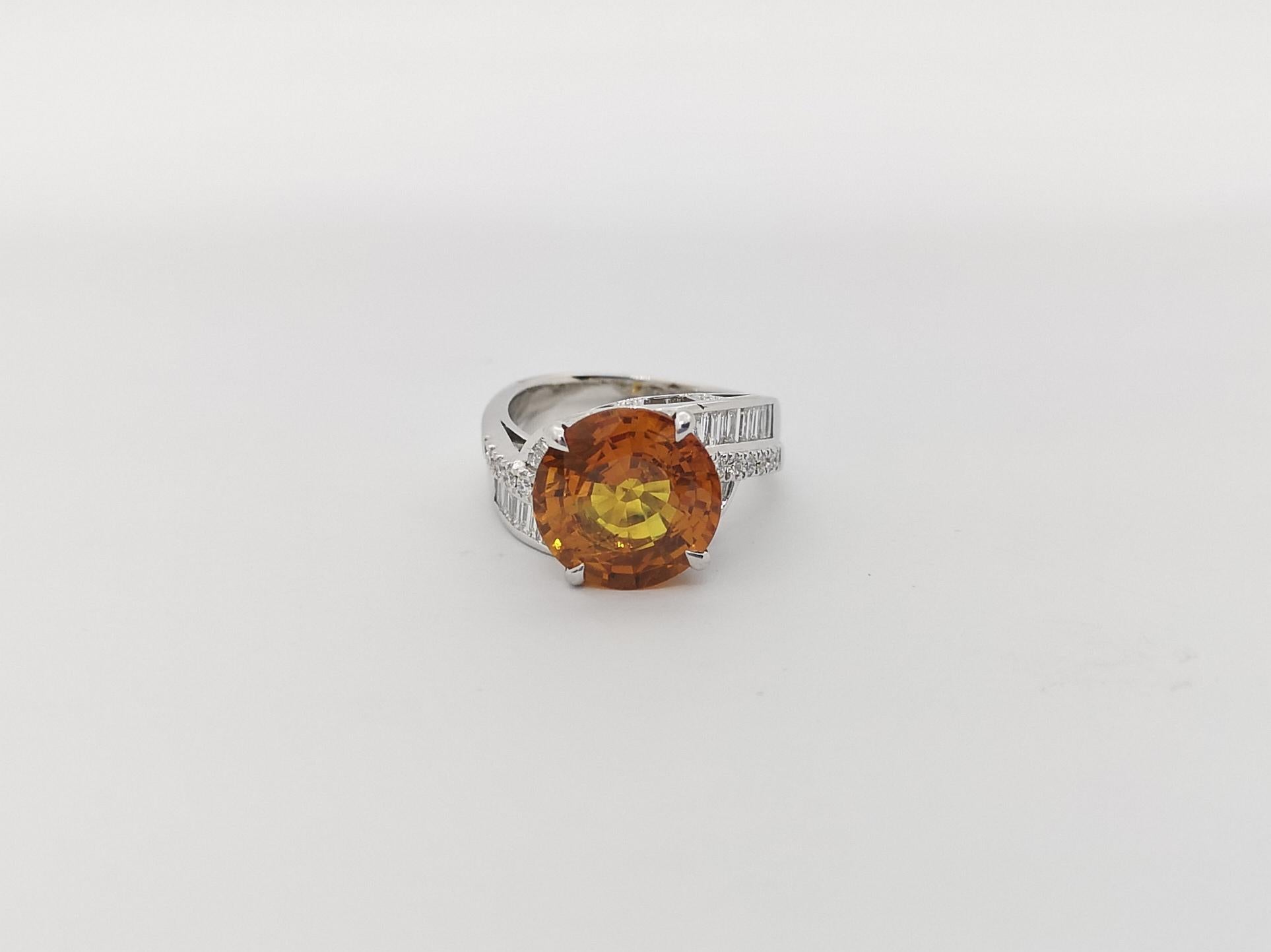 Round Cut Yellow Sapphire with Diamond Ring Set in 18k White Gold Settings For Sale 5
