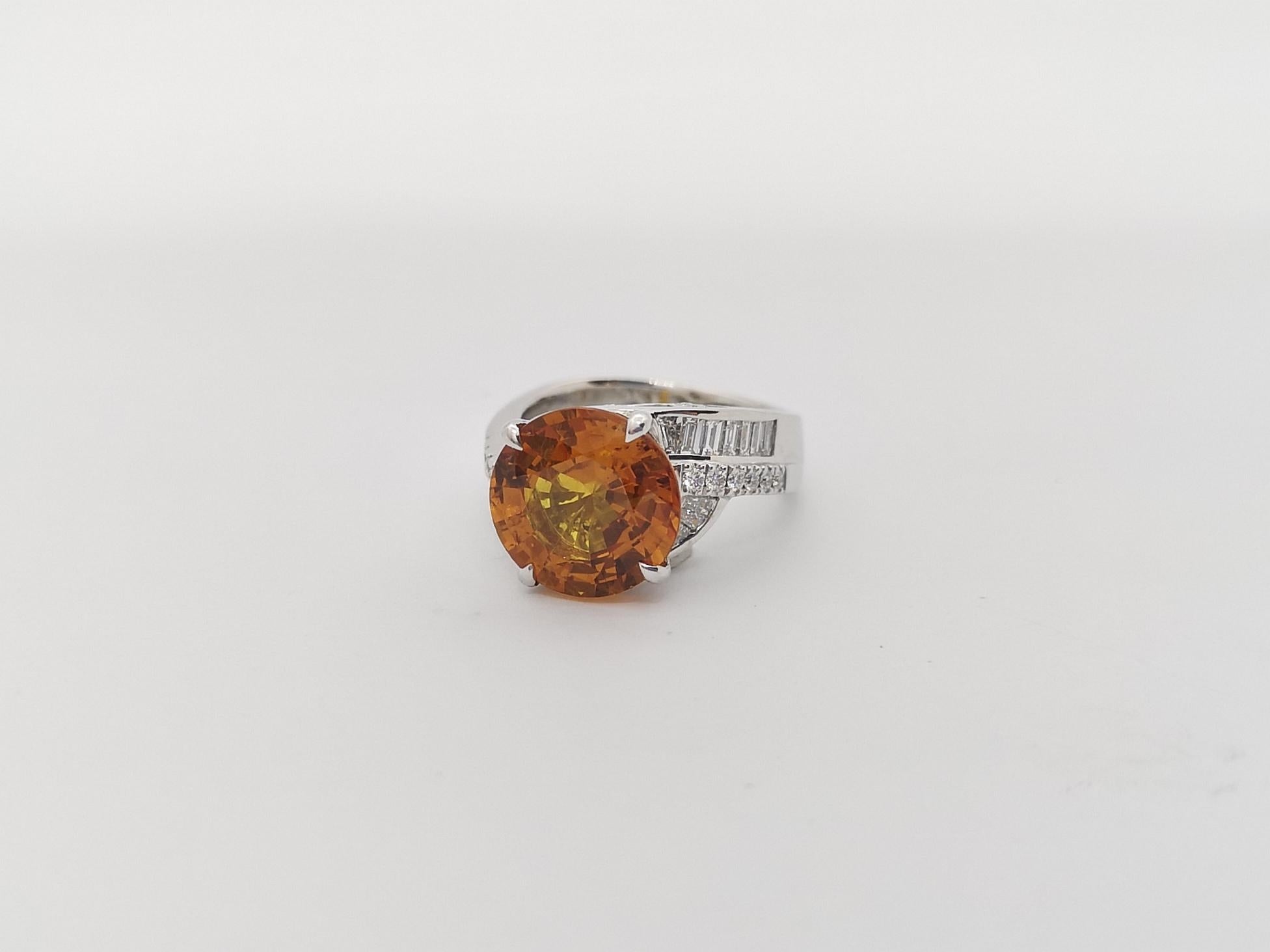 Round Cut Yellow Sapphire with Diamond Ring Set in 18k White Gold Settings For Sale 6