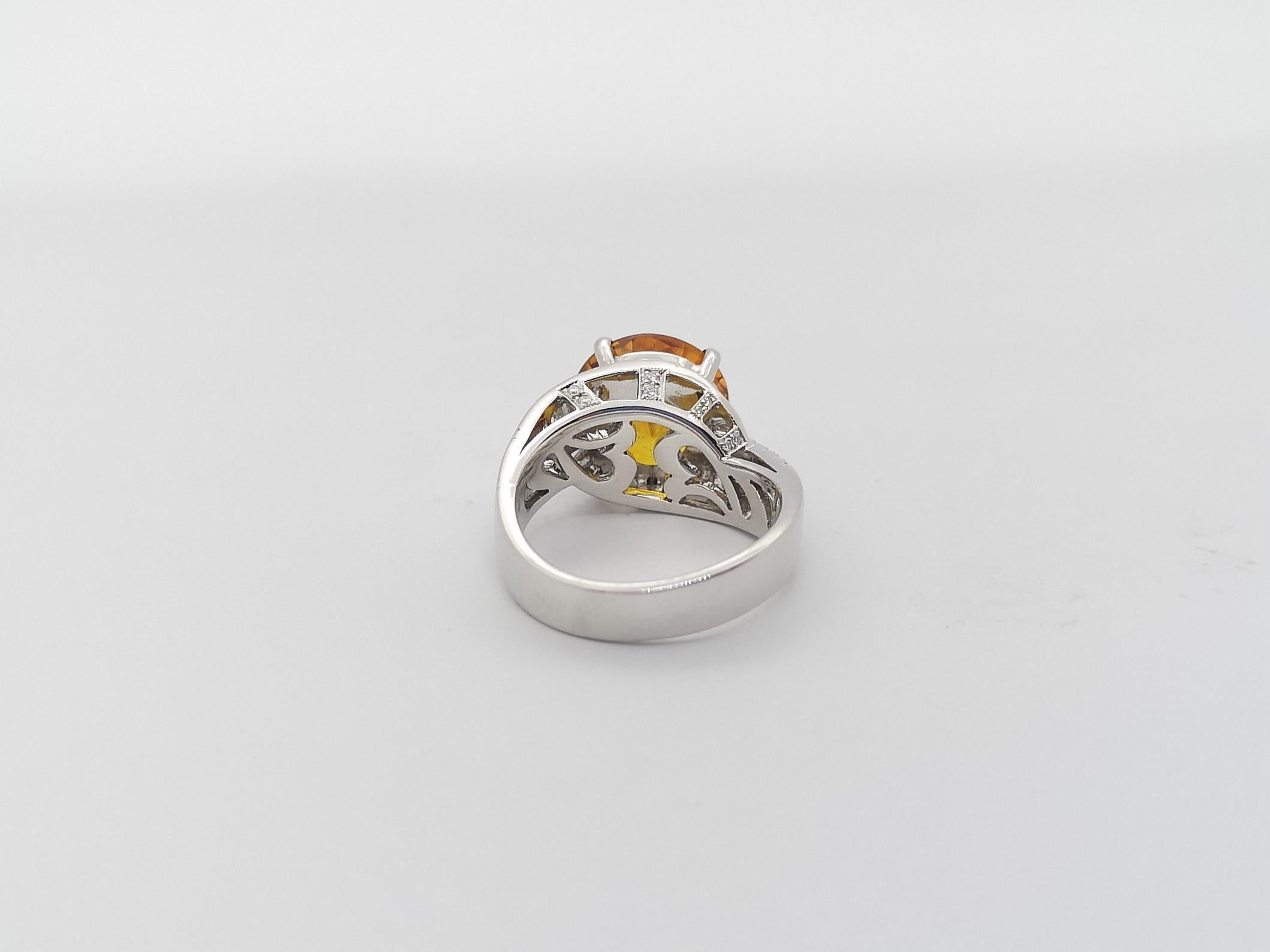 Round Cut Yellow Sapphire with Diamond Ring Set in 18k White Gold Settings For Sale 7
