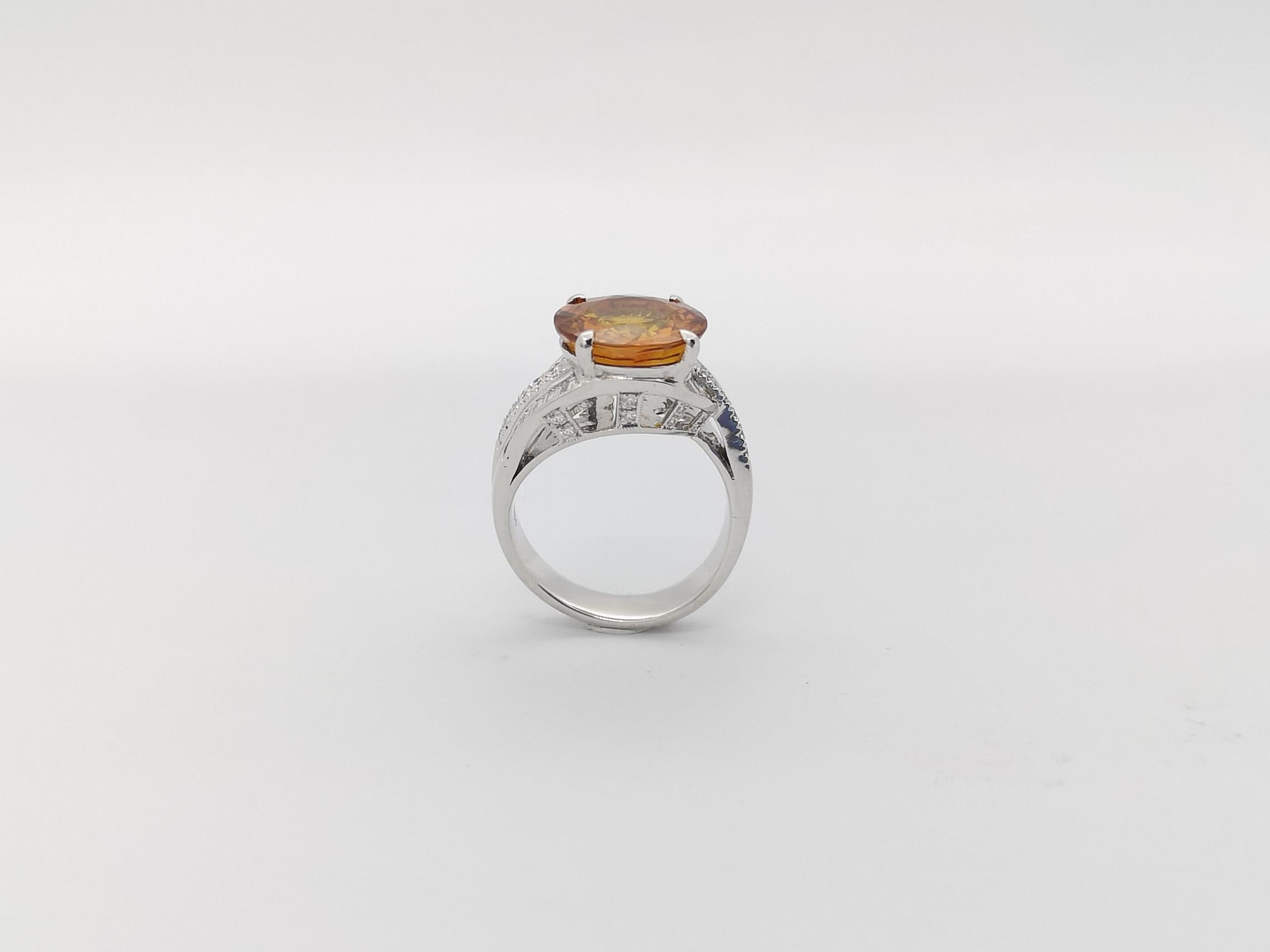 Round Cut Yellow Sapphire with Diamond Ring Set in 18k White Gold Settings For Sale 8