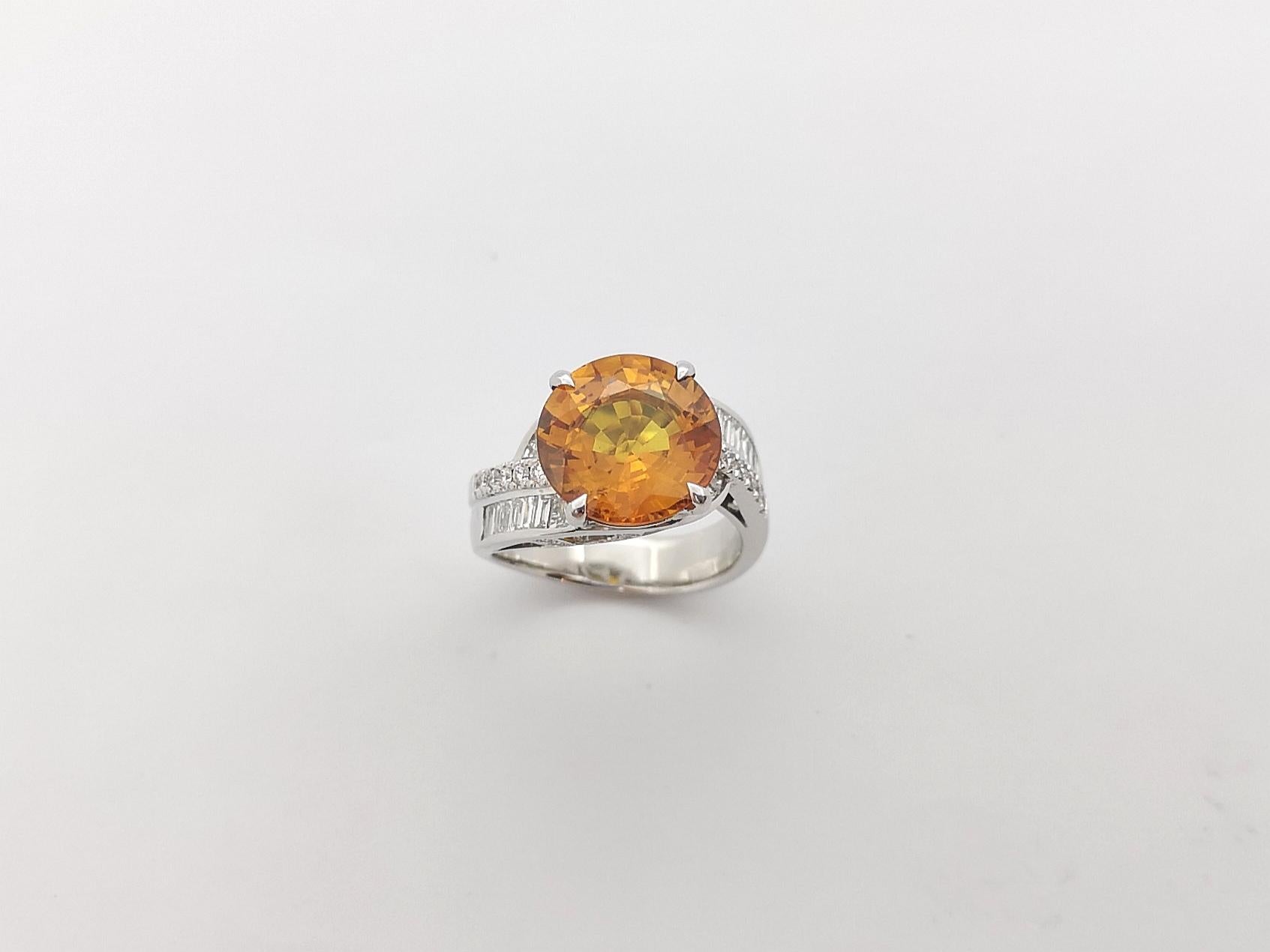 Round Cut Yellow Sapphire with Diamond Ring Set in 18k White Gold Settings For Sale 9