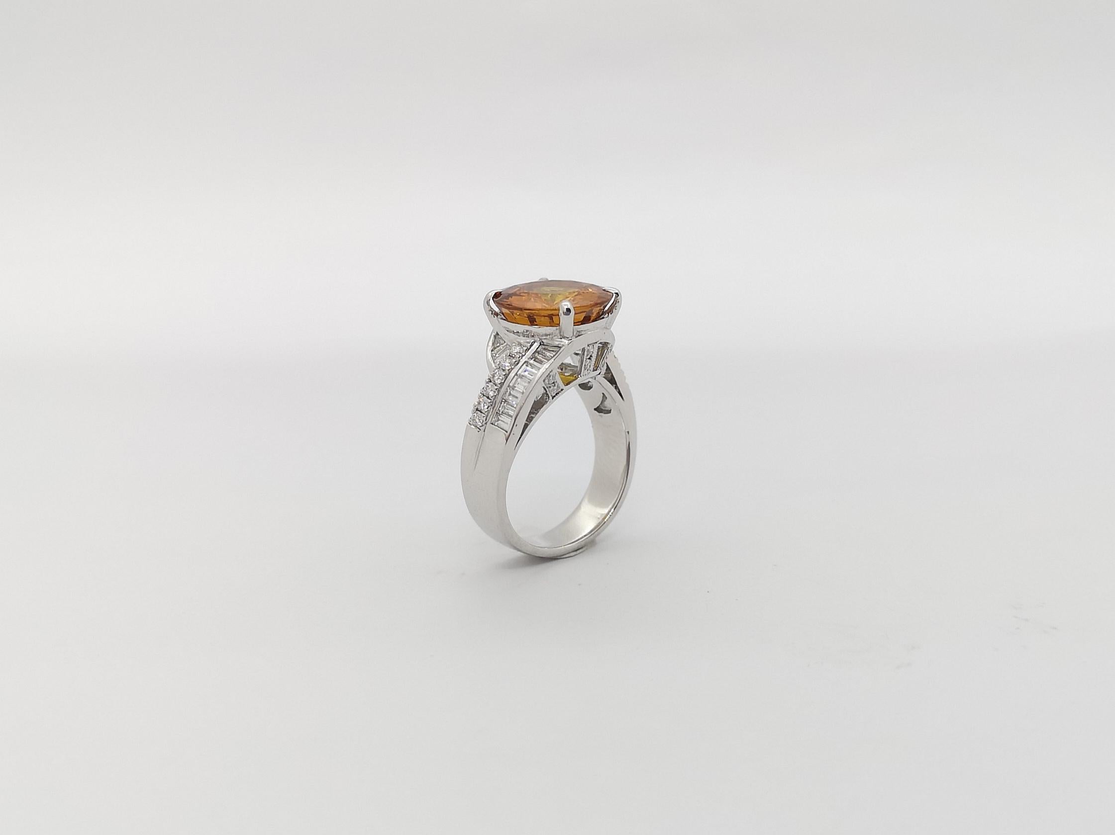 Round Cut Yellow Sapphire with Diamond Ring Set in 18k White Gold Settings For Sale 10