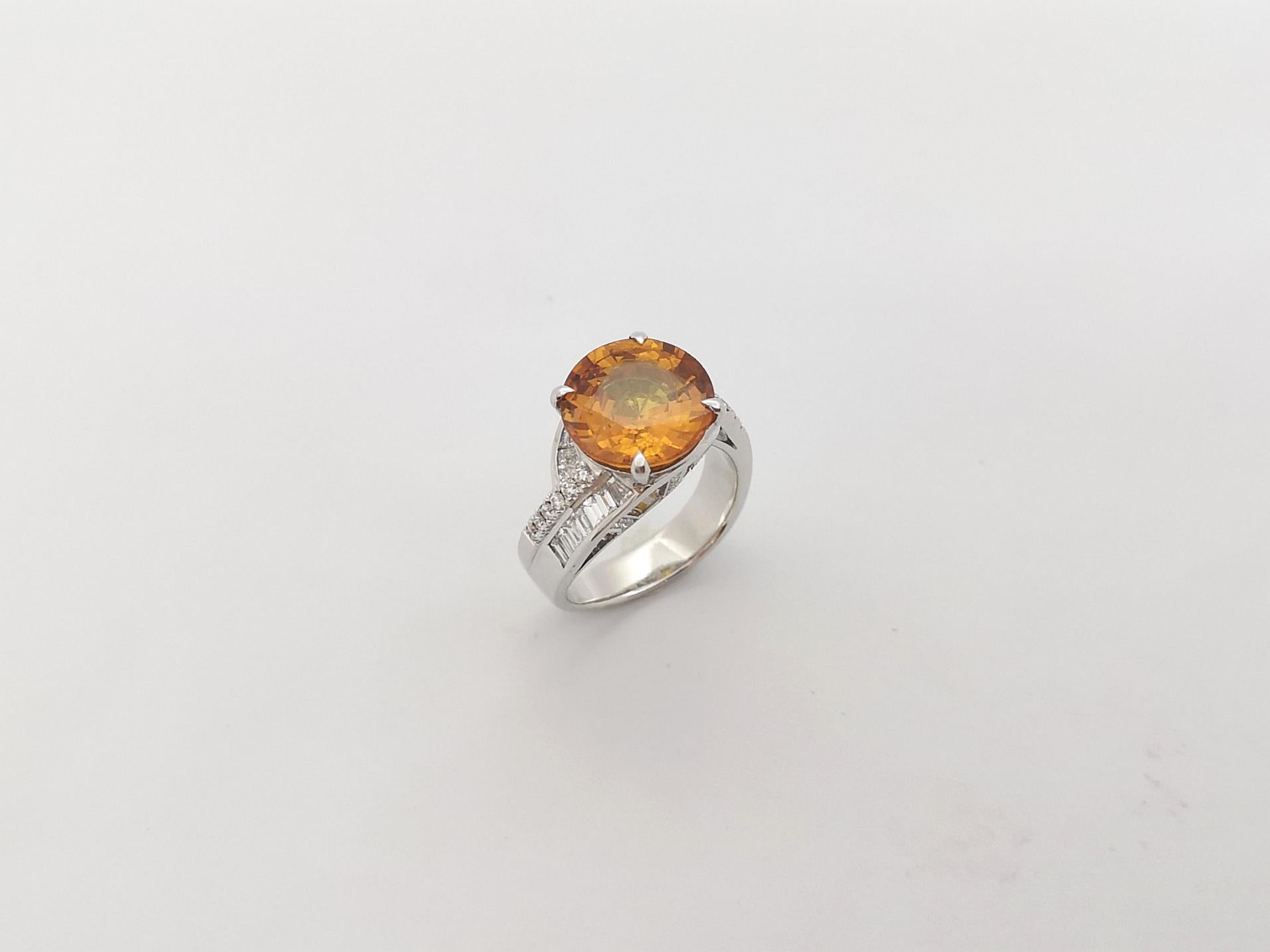 Round Cut Yellow Sapphire with Diamond Ring Set in 18k White Gold Settings For Sale 11