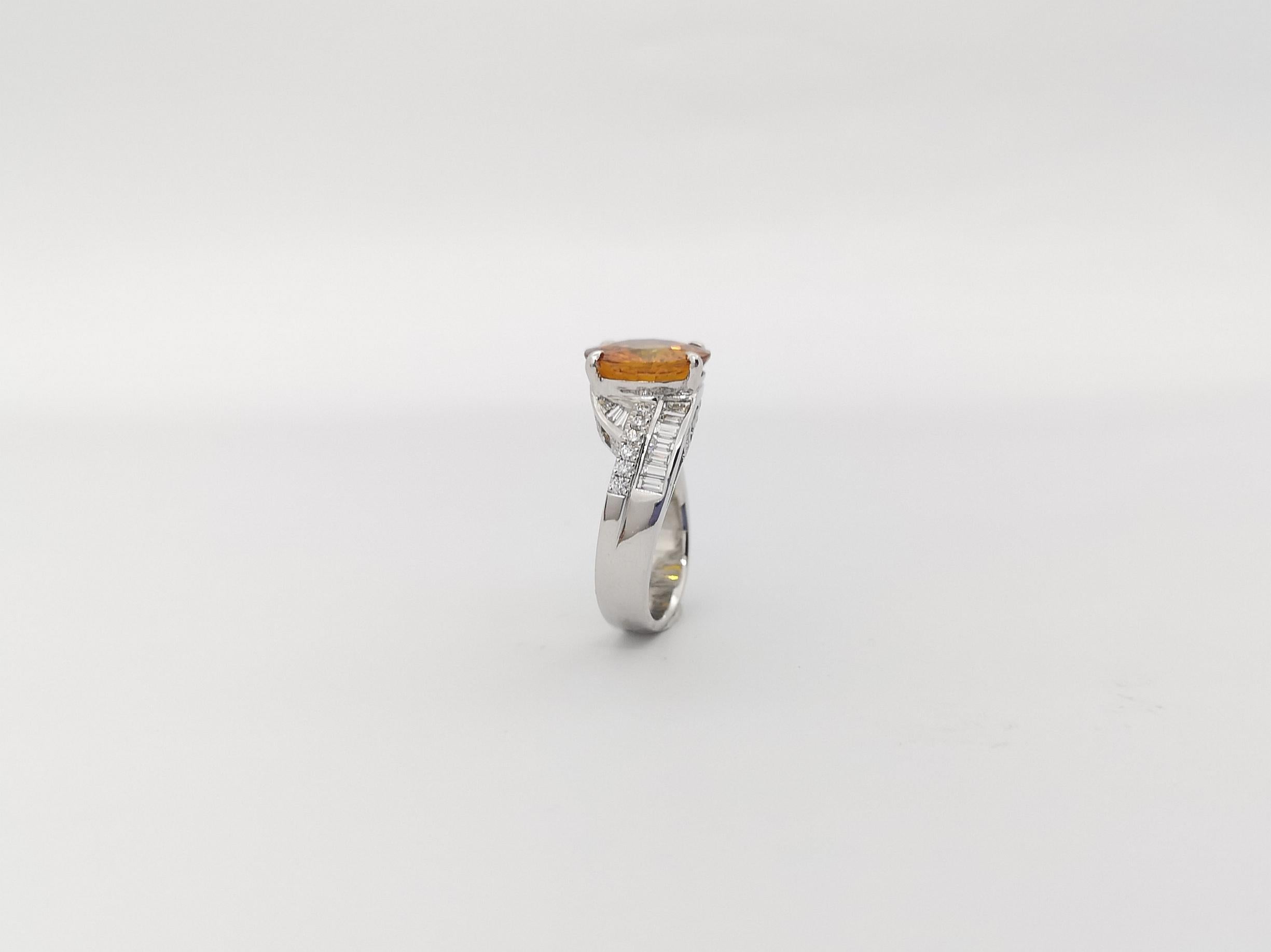Round Cut Yellow Sapphire with Diamond Ring Set in 18k White Gold Settings For Sale 12