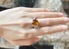 Round Cut Yellow Sapphire with Diamond Ring Set in 18k White Gold Settings