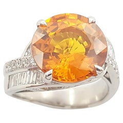 Round Cut Yellow Sapphire with Diamond Ring Set in 18k White Gold Settings