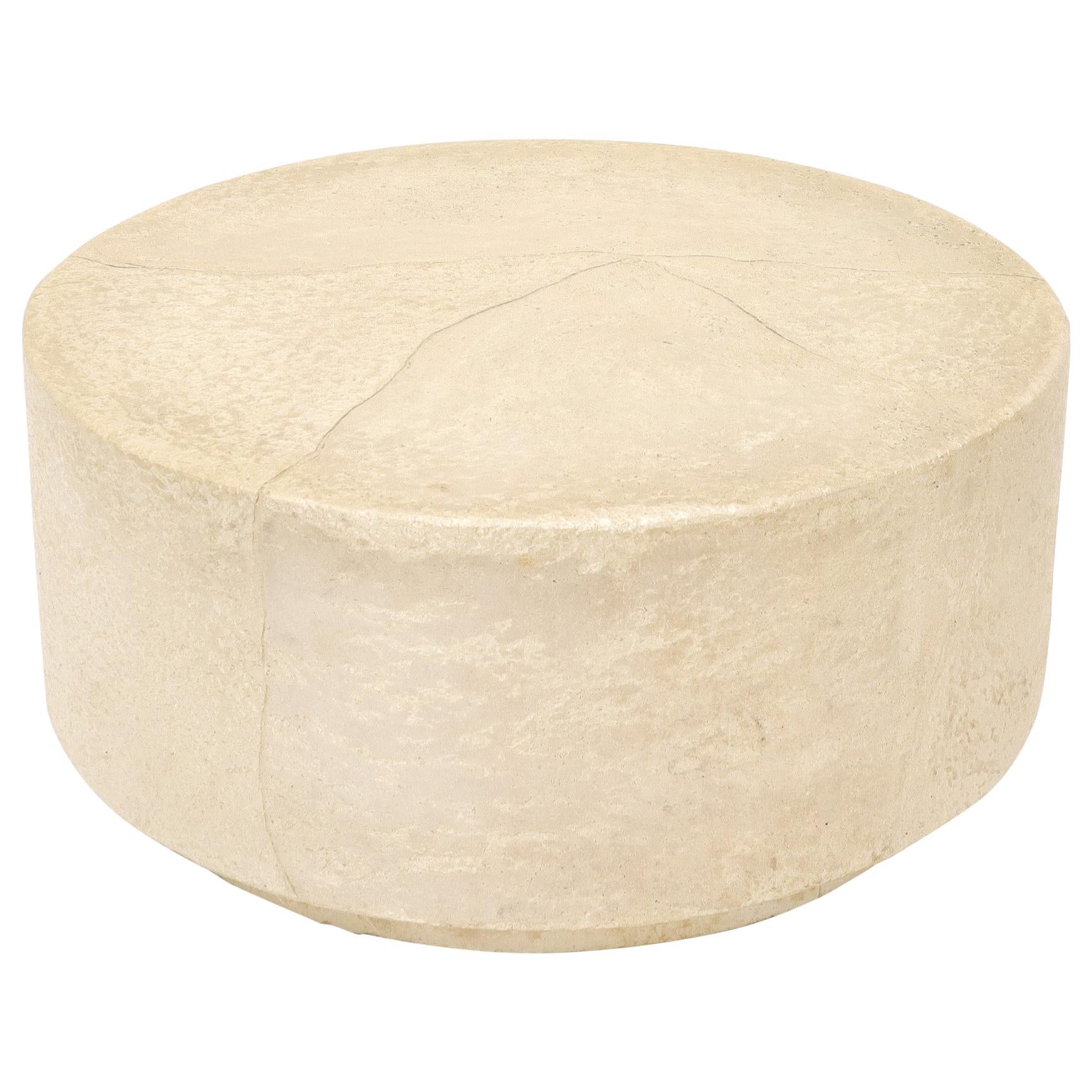 Round Cylinder Coffee Center Table Textured Pearl Faux Skin Finish For Sale