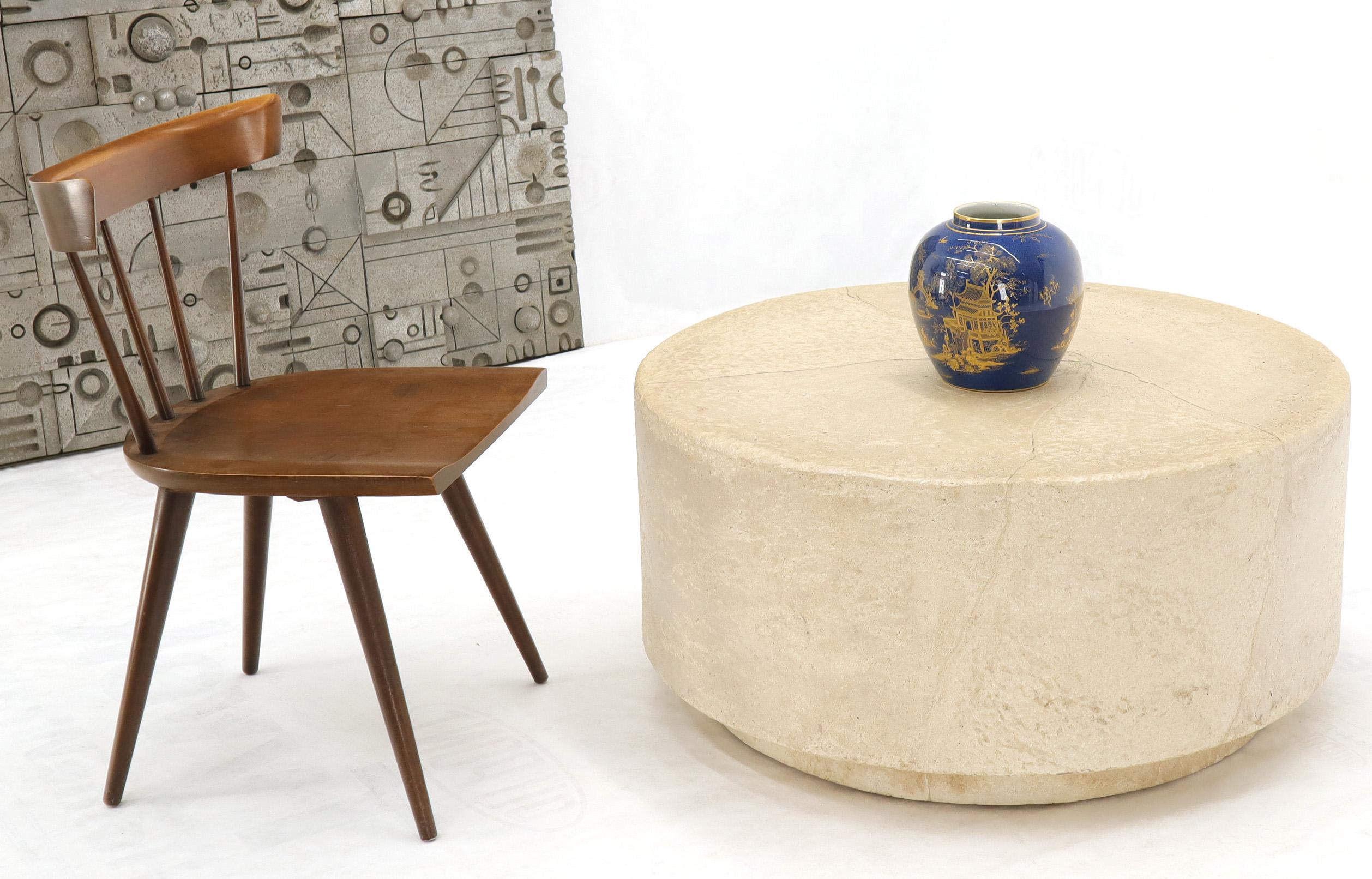 Mid-Century Modern textured faux skin finish cylinder shape studio coffee table in style of John Dickinson.