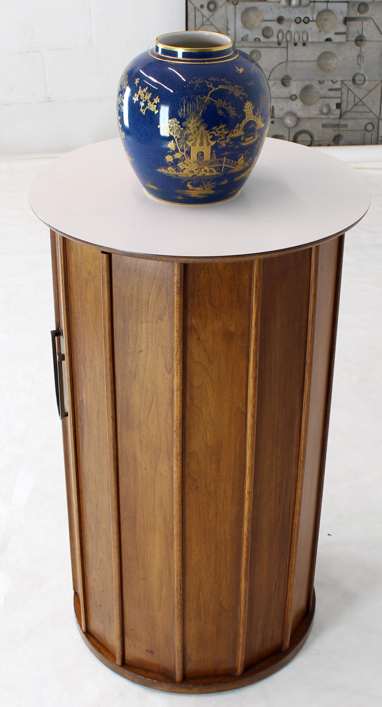 20th Century Round Cylinder Shape Pedestal Bar Cabinet Storage Cabinet with Brass Hardware