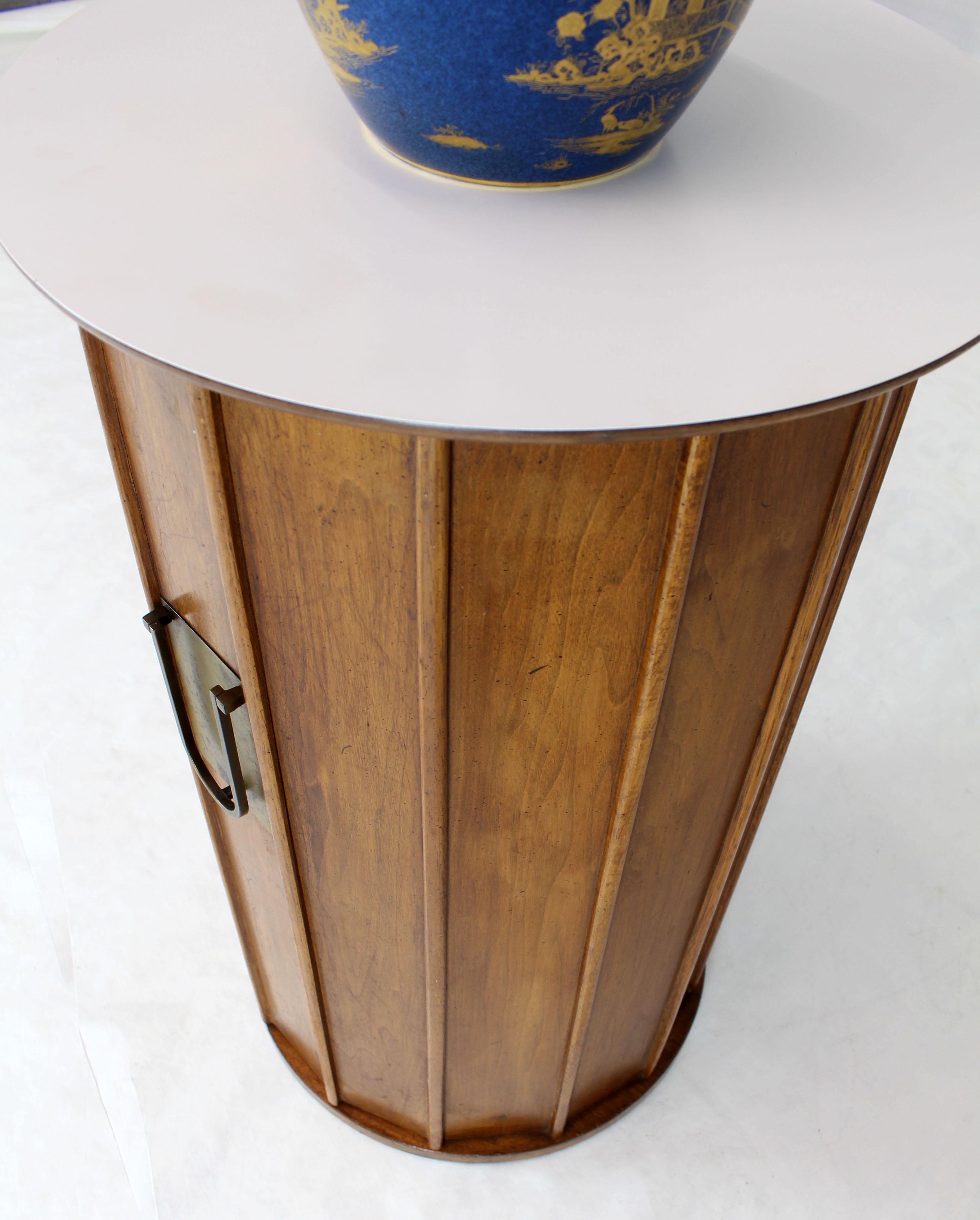 Round Cylinder Shape Pedestal Bar Cabinet Storage Cabinet with Brass Hardware 1