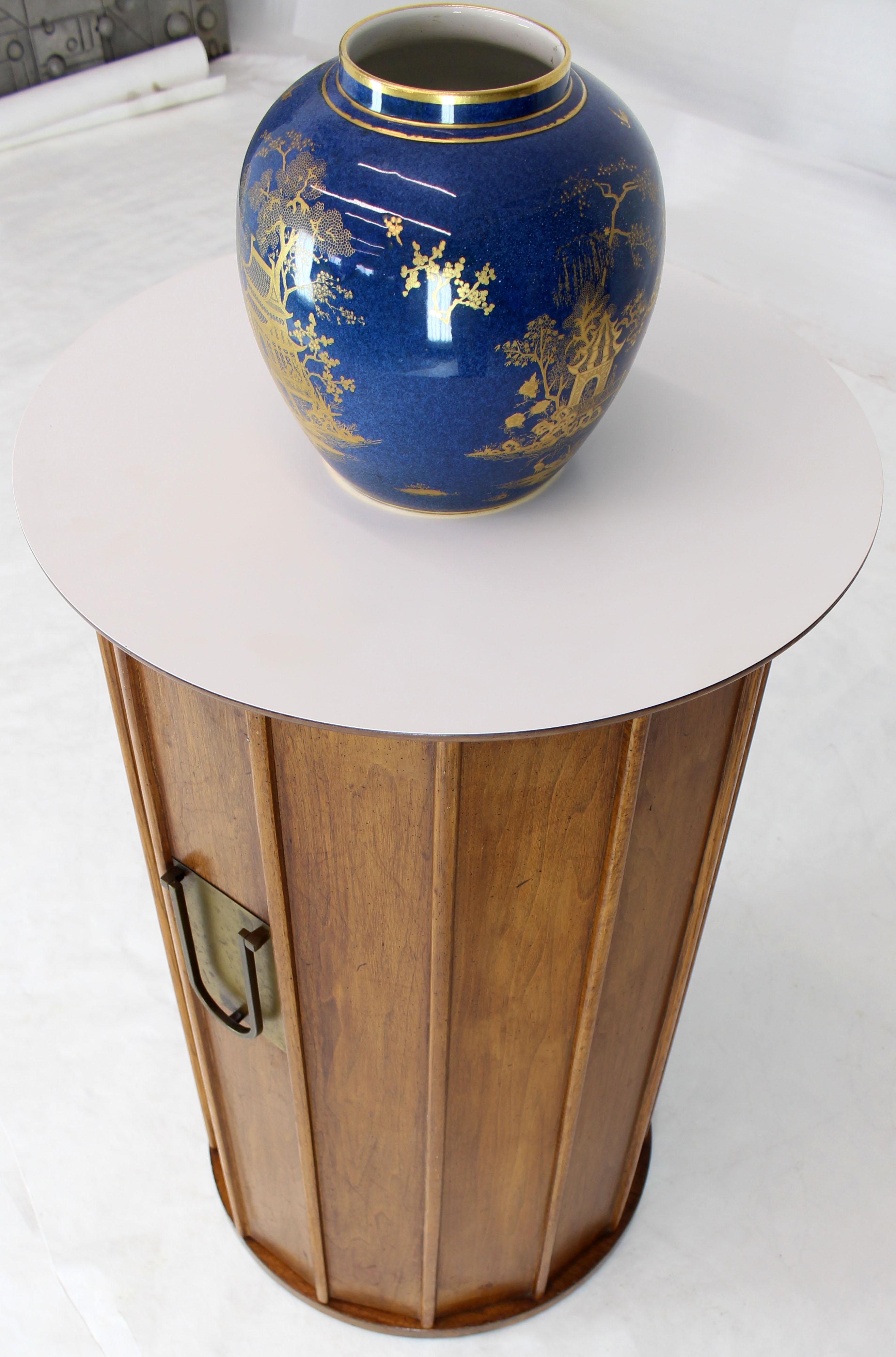 Round Cylinder Shape Pedestal Bar Cabinet Storage Cabinet with Brass Hardware 2