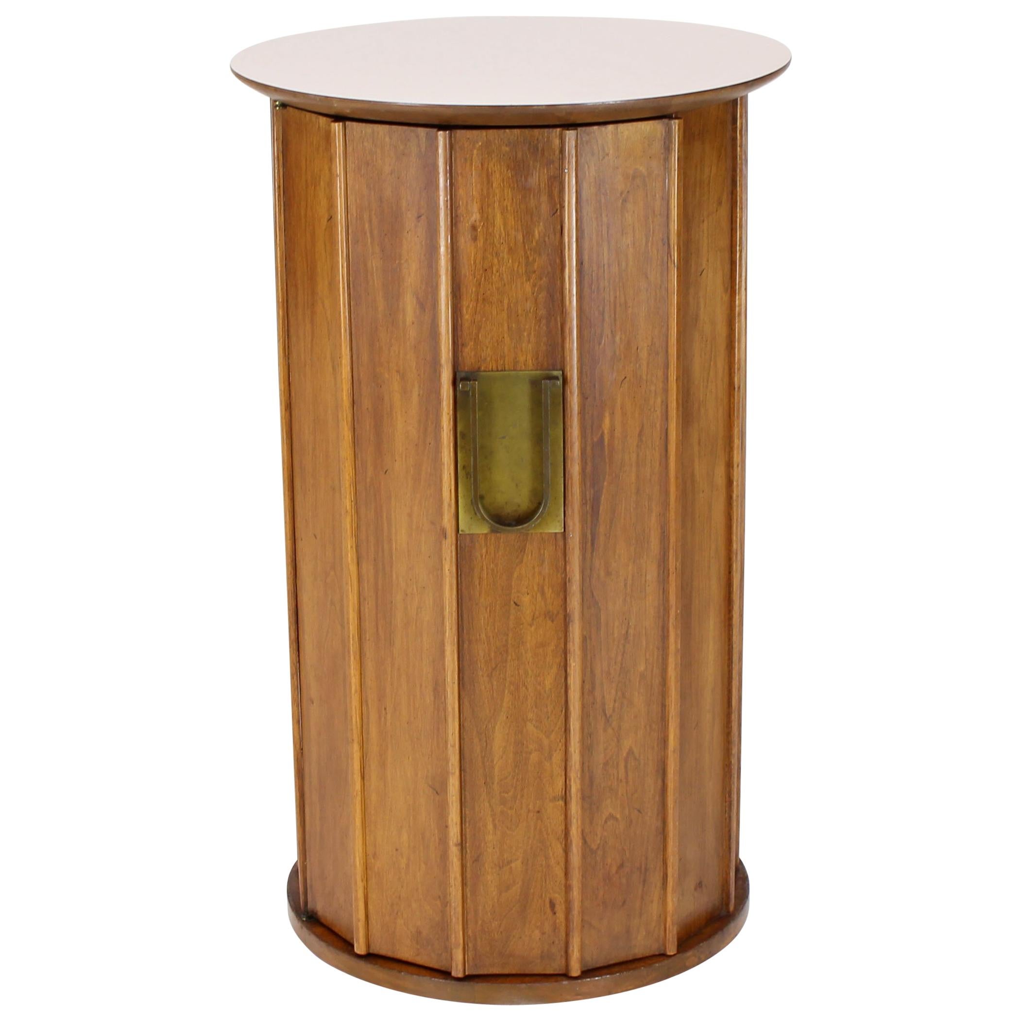 Round Cylinder Shape Pedestal Bar Cabinet Storage Cabinet with Brass Hardware