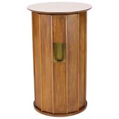 Round Cylinder Shape Pedestal Bar Cabinet Storage Cabinet with Brass Hardware
