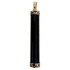 Round Cylindric Pillar Black Onyx Pendant (With Solid 14K Yellow Gold)
