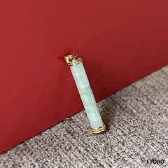 Round Cylindric Pillar Green A-Jade Pendant (With Solid 14K Yellow Gold)