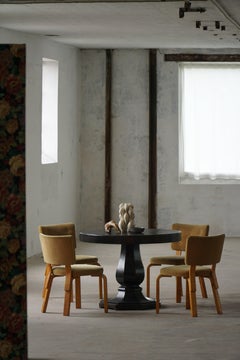 Round Danish Art Deco Dining / Console Table in Ebonized Oak, Early-20th Century