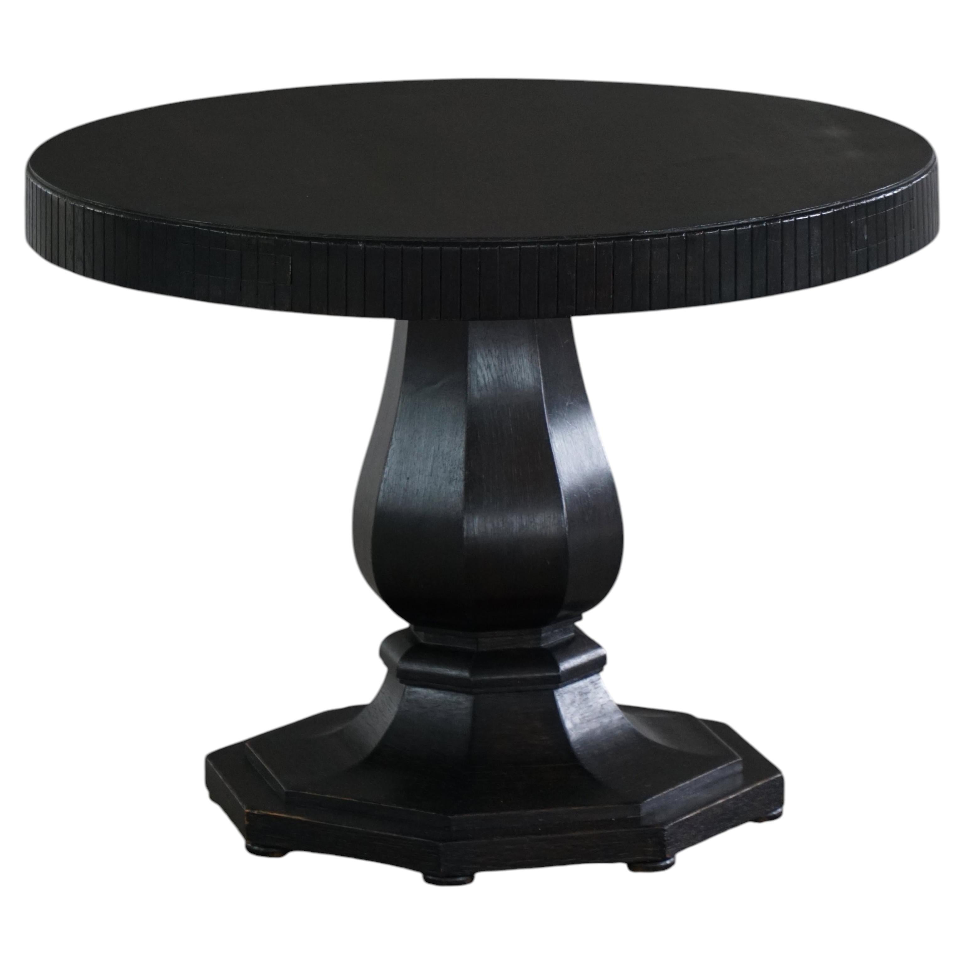 Round Danish Art Deco Dining / Console Table in Ebonized Oak, Early-20th Century