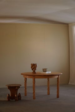 Round Danish Mid Century Dining Table in Solid Oak with Two Extensions, 1960s