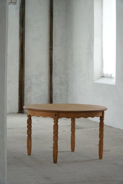 Round Danish Mid Century Dining Table in Solid Oak with Two Extensions, 1960s