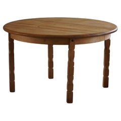 Round Danish Mid Century Dining Table in Solid Oak with Two Extensions, 1960s