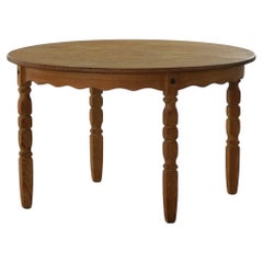 Round Danish Mid Century Dining Table in Solid Oak with Two Extensions, 1960s