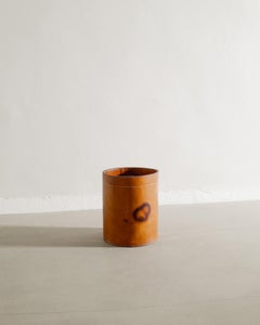 Round Danish Mid Century Paper Waste Bin in Patinated Leather, 1960s