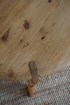 Round Danish Modern Solid Pine Brutalist Coffee Table, 1960s