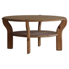 Round Danish Modern Solid Pine Brutalist Coffee Table, 1960s