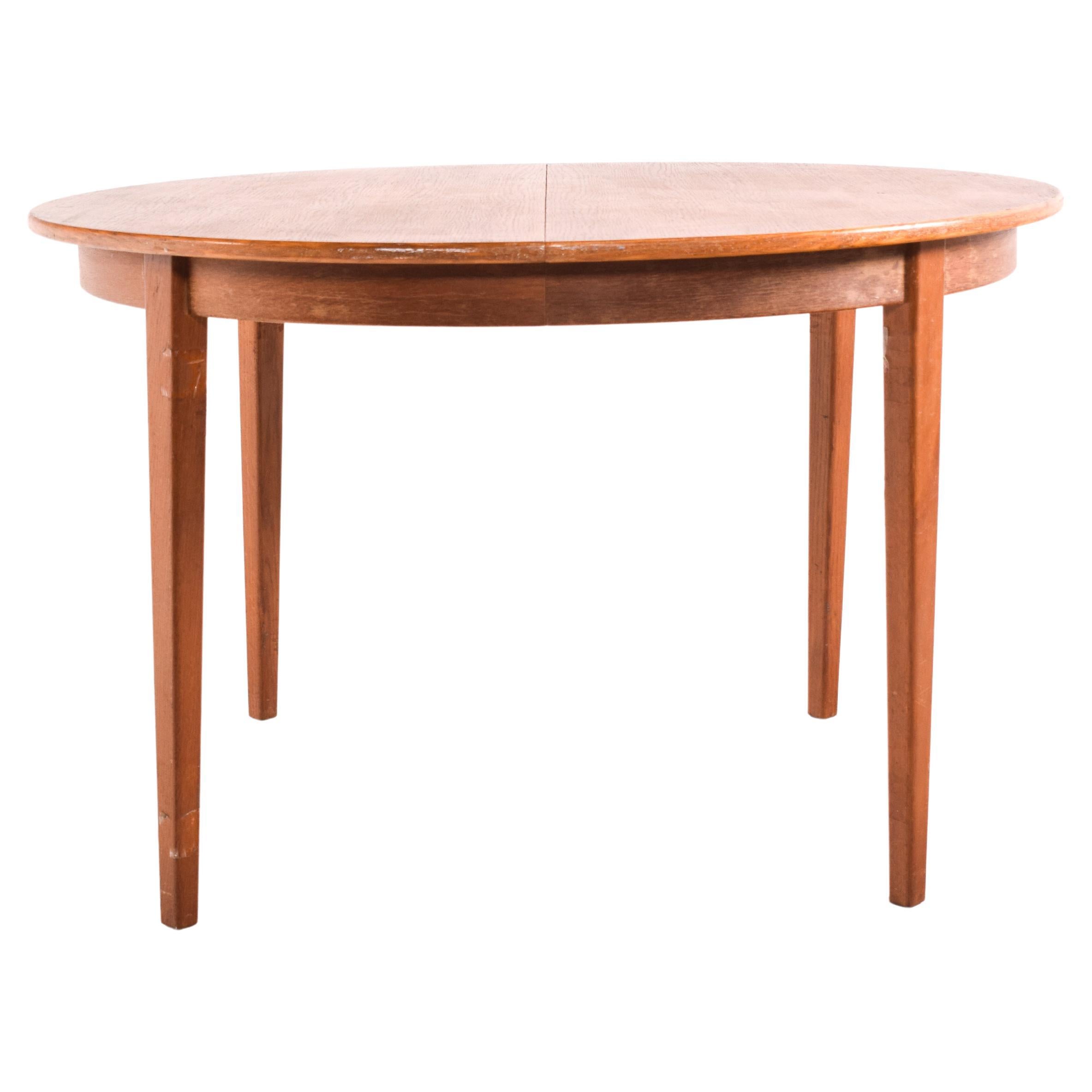 Round Danish Oak Extendable Dining Table, 1960s