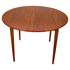 Vintage Round Danish Teak Dining Table with Butterfly Leaf