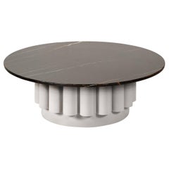 Round Dark River Marble-Top Coffee Table with Fluted Base